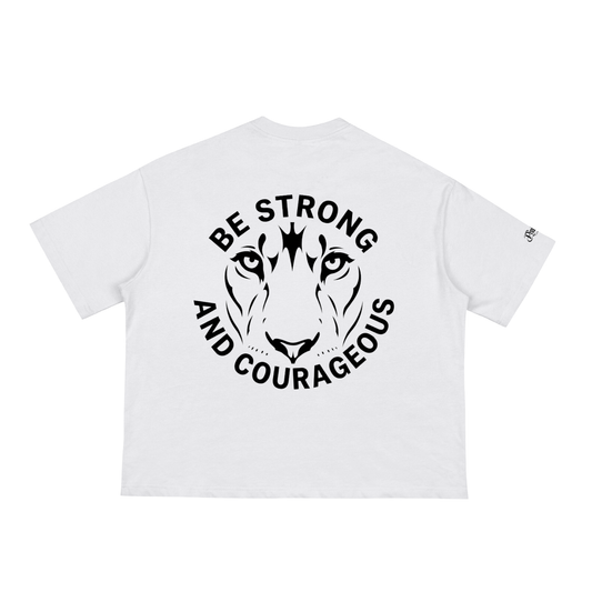 Prophetic Company DROP001 Be Strong and Courageous White Classic Loose Boxy Tee